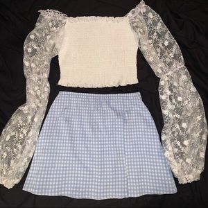 Cider Blue Gingham Mini Skirt with Slit